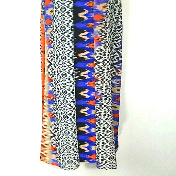 Sun Dress Sheath chiffon tribal geometric print overlay midi stretch sleeveless - Picture 3 of 11